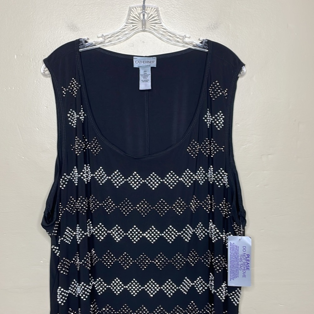 CATHERINES Black Tank Top Rhinestone Embellished Festive Holiday Party NWT 4X - Picture 3 of 8